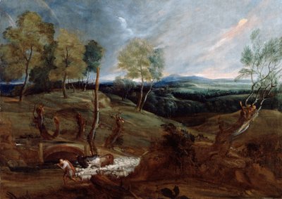Paesaggio al tramonto con un pastore e il suo gregge da Anthony van Dyck